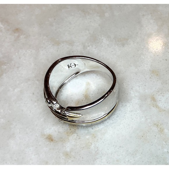 Sterling Silver Arrow Ring Gold Wrapped Accent CZ's Statement Band Size 7 - Picture 2 of 10